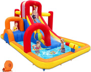 View Inflatable Water Slide, 10 in 1 Water Park Bounce House with Blower, Splash Pool, 2 Slides, Water Cannon, Climbing Wall, Blow up Water Slides for Kids Outdoor Backyard image 1