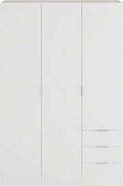 View Habitdesign Three Door and Three Drawer Wardrobe Closet, Artic White Finish, Measurements: 121 cm (W) x 180 cm (H) x 52 cm (D) image 6