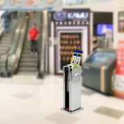 View Automatic wet umbrella packaging machine, stainless steel single-slot umbrella bag distributor bracket, equipped with 1000 long umbrella bags and warning signs, suitable for commercial shopping centers, hotels, in silver color. image 2