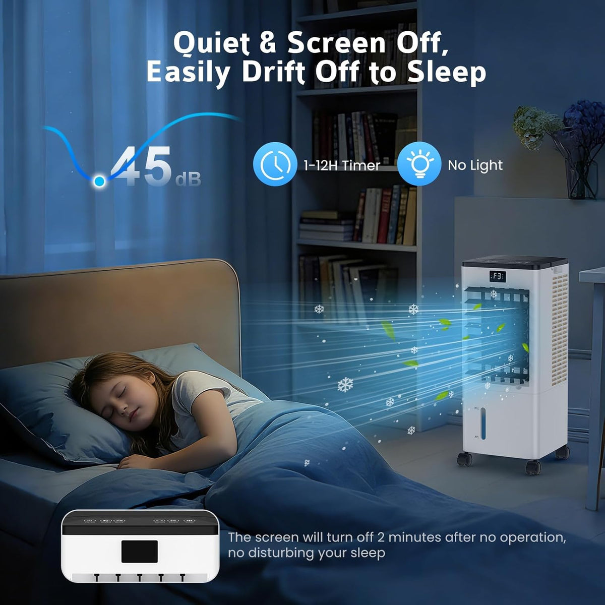 Aire Acondicionado Portátil sin Tubo, Enfriador de Aire Grande 4 en 1, 4 Modos 3 Velocidades, Climatizador Evaporativo 60W, Temporizadores de 1-12 H,
