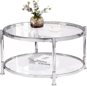 View A round coffee table with a metal frame, the surface is made of chrome-plated acrylic glass. image 1