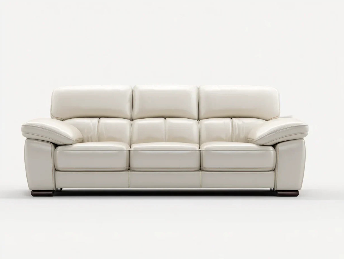 Sofás 3 plazas tapizado cuero sintético estructura madera 220x95x90 cm - Beige - Diseño moderno