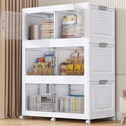 View 200Gal Extra Large Plastic Storage Bins with Lid & Wheels, Stackable Collapsible Bins with Dividers, Cube Closet Organizers and Storage Cabinet Shelves Box Roomy for Home Kitchen,4Pack White image 3