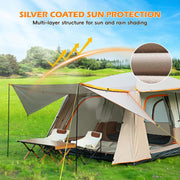 View Camping Tent, 4-6 Person Family Cabin Tents, Large Waterpoof Tents for Camping Outdoor, 210D Oxford Fabric Blackout Foldable Sunburn Prevention Tent with 2 Rooms, 3 Foyers for Picnic Khaki image 2