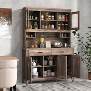 View 78.5-inch high kitchen cabinet storage unit, large storage cabinet with glass doors, equipped with drawers and adjustable shelves. The wooden kitchen storage unit has a microwave shelf, suitable for a home coffee bar. image 3