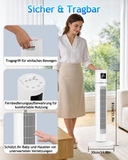 View Timiyou Turmventilator 20dB Sehr Leiser für Schlafzimmer & Kühlung mit Fernbedienung | 3 Geschwindigkeitsstufen, 12h Timer, 60° Oszillation, image 6