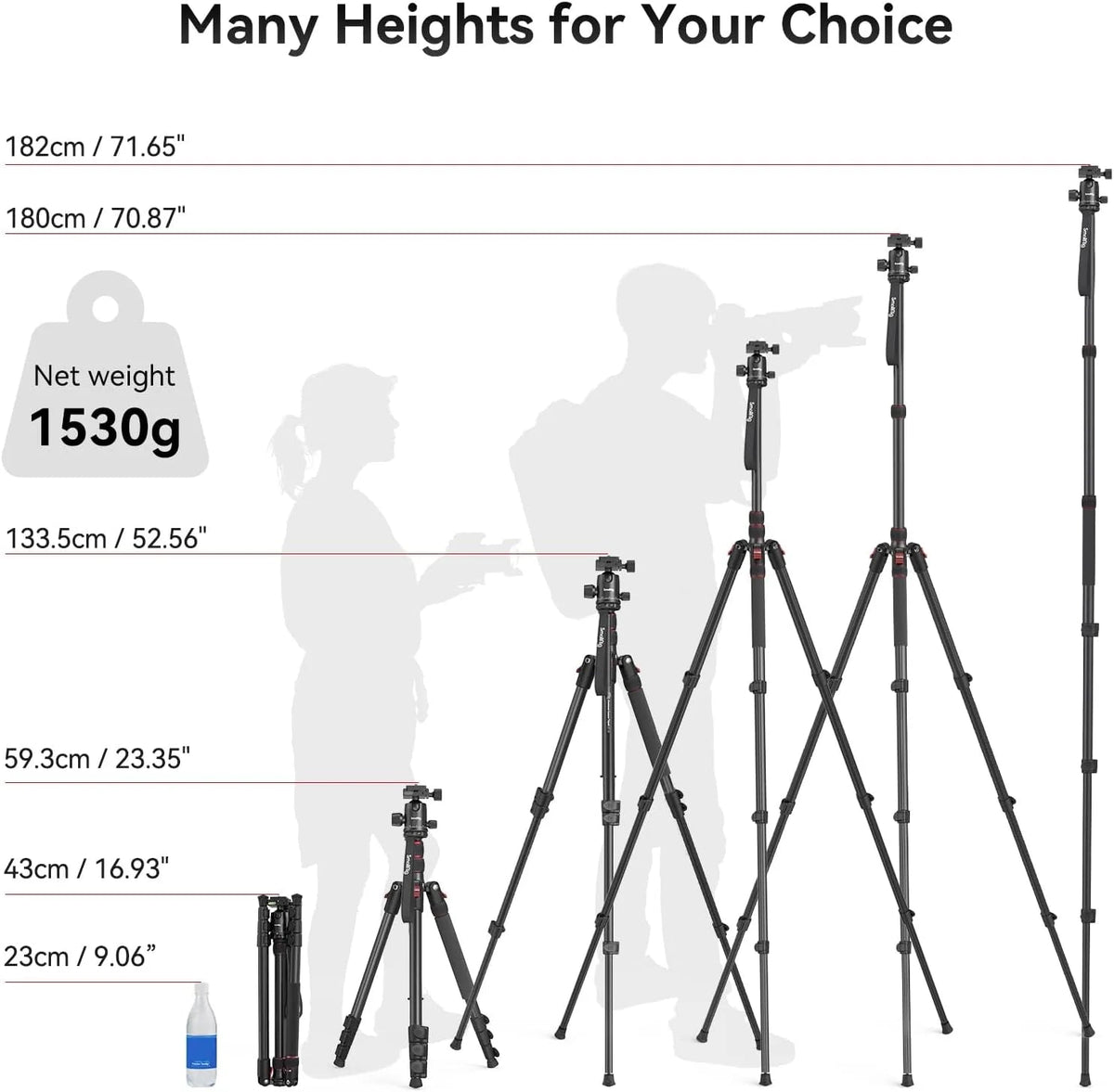 71" Foldable Aluminum Camera Tripod and Monopod, Adjustable Photography Tripod Stand for Cameras and Video