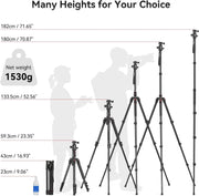 View 71" Foldable Aluminum Camera Tripod and Monopod, Adjustable Photography Tripod Stand for Cameras and Video image 2