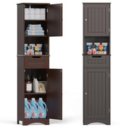 View 67 Inch Tall Narrow Bathroom Linen Cabinet, 5-Tier Solid Wood Freestanding Storage Cabinet image 3