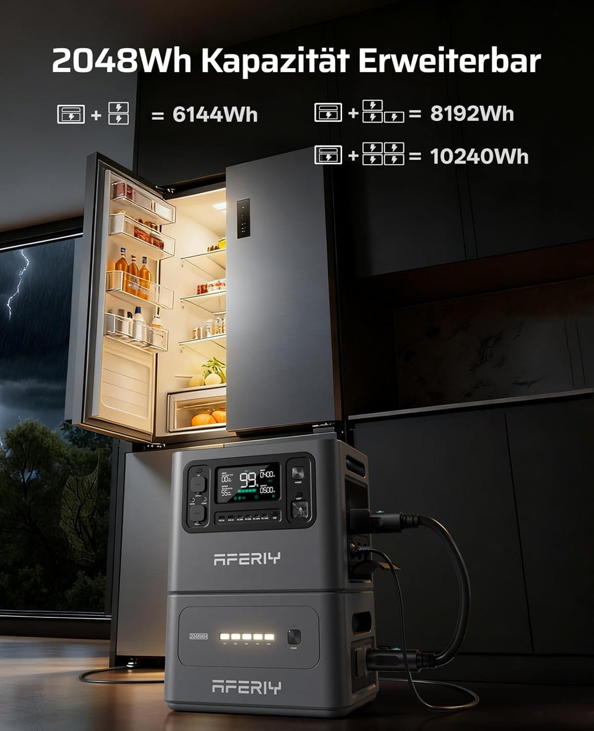 AFERIY 2800W Tragbare Powerstation, 2048Wh LiFePO4 In 1,5h Schnellladbar, 13 Ausgänge, Reine Sinuswelle 230V, USV, Erweiterbar Auf 4096Wh, Solar