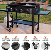View 36-Inch 4-Burner Propane Gas Griddle with Flat Top and Side Stands image 2