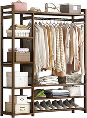 View Floor-Standing Solid Wood Rotating Coat Rack，Portable Bamboo Clothes Rack - Versatile Closet Organizer with Storage Shelves and Compartments for Bedroom, Entryway, or Living Room - Stylish a image 1