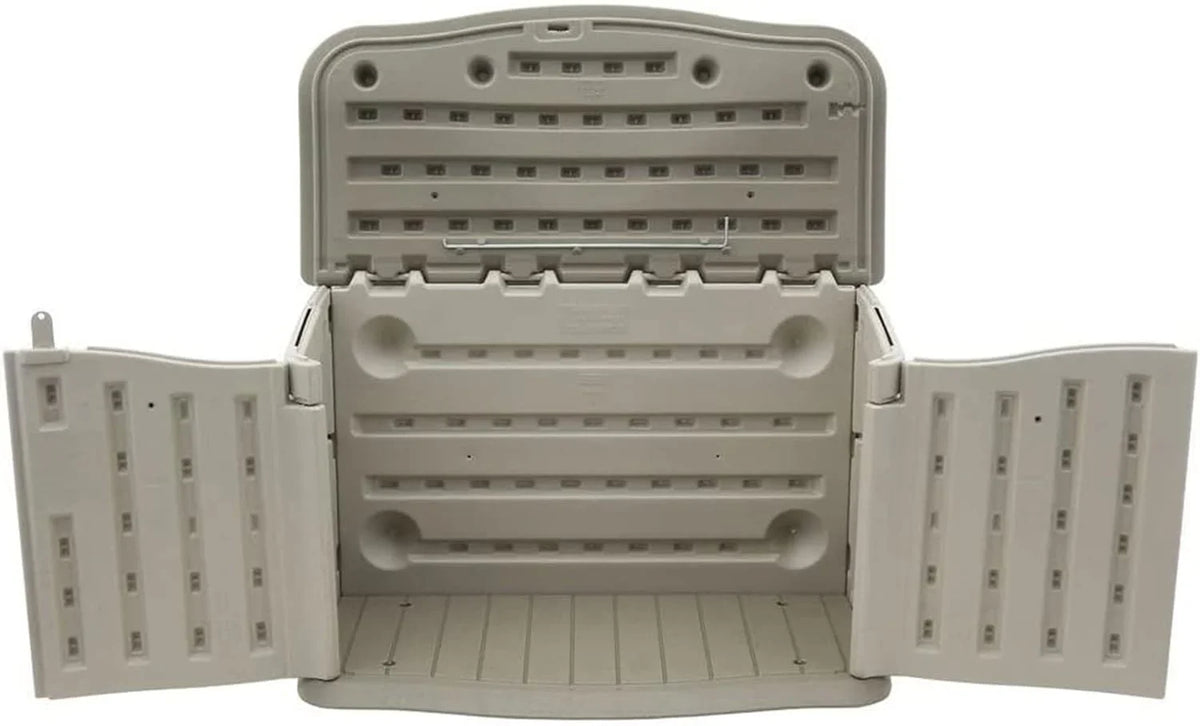 Poly resin outdoor storage shed, with floor (4.5 feet x 3 feet), weather-resistant, beige/brown, suitable for storing and organizing household/backyard/swimming pool chemicals/toys/garden tools/porch/terrace cushions.