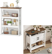 View Farmhouse Sofa Table with Power Outlet-4-Tier Bookcase, 42.9" Floor Standing Organizer Shelf image 1