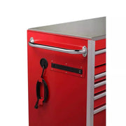 View 72-Inch W x 24-Inch D 15-Drawer Heavy-Duty Tool Chest Mobile Workbench, Stainless Steel Top, Dual Locks, Red image 3