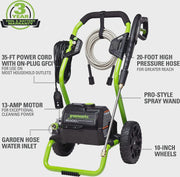 View Greenworks 2000 Max PSI, 1.1 GPM (13 Amp) Electric Pressure Washer GPW2000-1RG image 2
