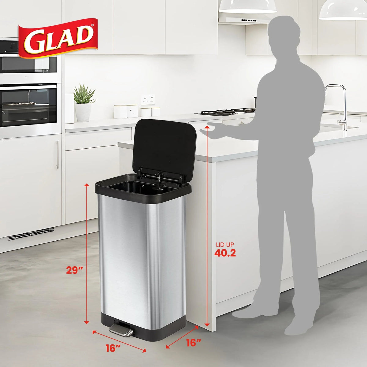 20 Gallon Stainless Steel Step Trash Can, Large Kitchen Garbage Bin with Odor Control