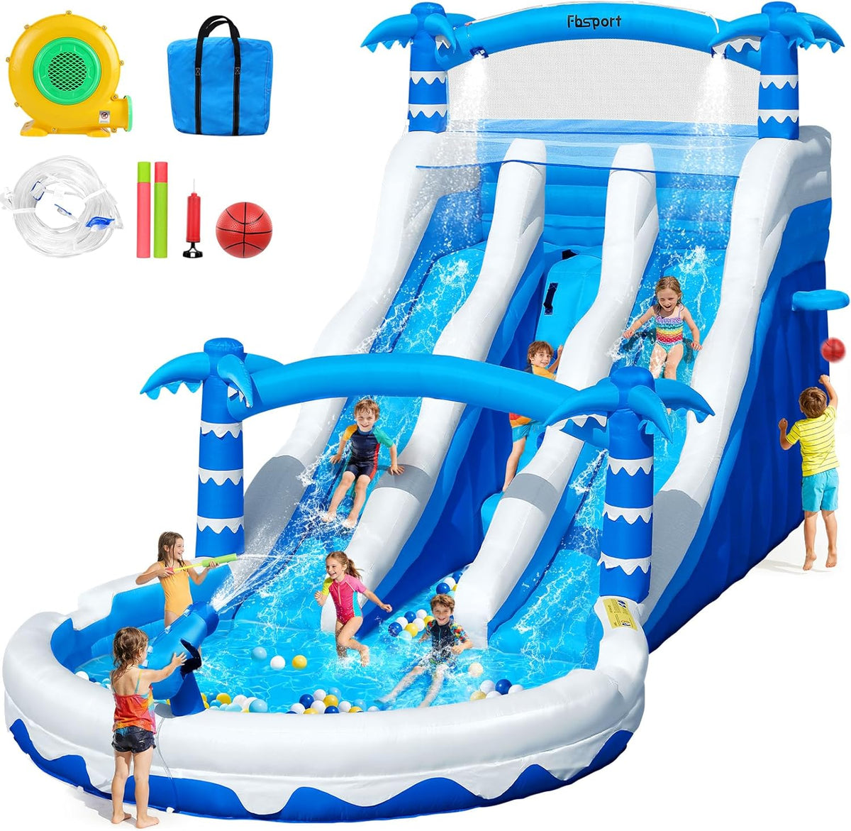 Hüpfburg XXL mit 2 Wasserrutsche für Gewerblichen Erwachsene & Kinder, Aufblasbare Bouncy Castle für Indoor Outdoor mit Gebläse Größe Pool Rutsche