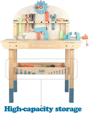 View Children's tool table toys game workbench wooden tool table workshop workbench with tool set wooden construction workbench toys image 4