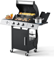 View 4-Burner Propane Gas Grill with Cast Iron Grates, Side Stove and 44,000 BTU Stainless Steel Burners image 3