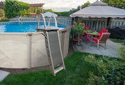 View Confer Plastics 7200 Roll Guard 48" to 56" Adjustable A Frame Safety Ladder for Above Ground Outdoor Patio Swimming Pool Platform Ladder with Step Barrier, Warm Grey… image 4