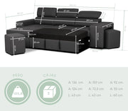 View BUDWING John Sofá Cama Esquinero 4 Plazas - Chaise Longue Reversible, Reposacabezas Ajustable y 2 Pufs – Tapizado en Poliuretano – Estilo Moderno – image 2