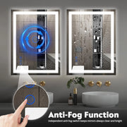 View LED wall-mounted makeup mirror with lights - suitable for wall-mounted large makeup tables. Features intelligent touch buttons, anti-fog, water resistance, adjustable dimming, color adjustment, and magnifying glass function. image 3