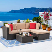 View 5-Piece All-Weather Patio Furniture Set with Ottoman, Outdoor Wicker Conversation Sofa Set with Cushions for Garden, Deck & Backyard image 3