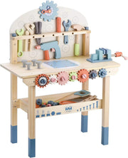 View Children's tool table toys game workbench wooden tool table workshop workbench with tool set wooden construction workbench toys image 1