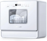 View Desktop dishwasher set, double-layer shelf design, portable dishwasher, built-in 5-liter water tank, 3 spray arms, 12-hour delay start, no need to connect power supply, white model image 2
