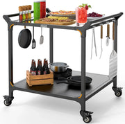 View Outdoor barbecue food truck, 32" x 32" stainless steel pizza oven table, mobile barbecue kitchen food preparation cart with double-tiered shelves, suitable for garden patios image 1