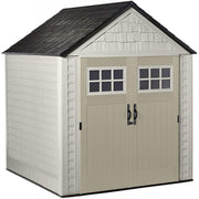 View 7 x 7-Ft. Resin Outdoor Garden Storage Shed with Windows and Utility Hooks, Sand image 2
