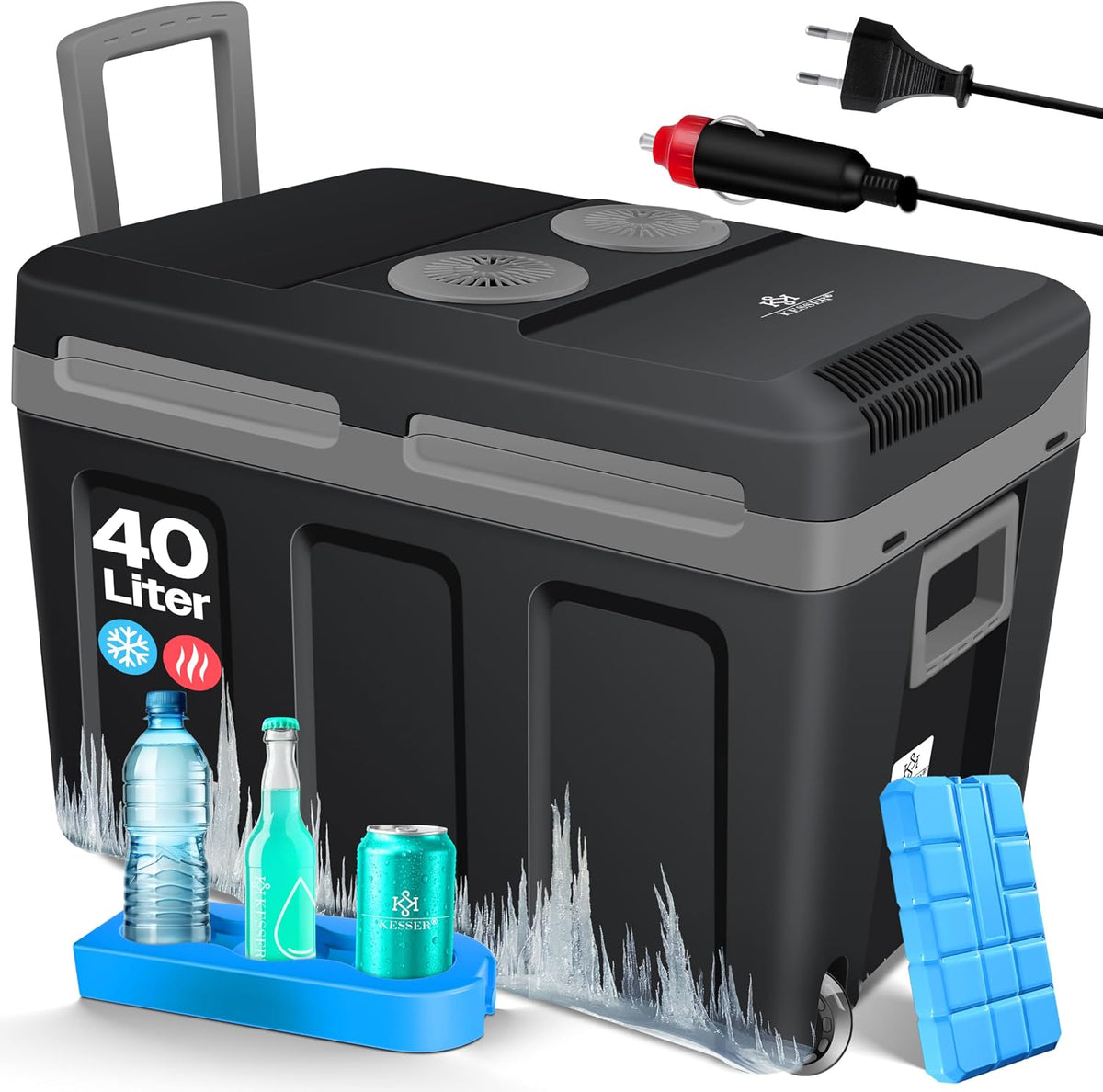 KESSER Nevera eléctrica portátil 40L con Ruedas | Calienta y enfría | Termoeléctrica | Mini Nevera | 12V y 230V | para Coche, Camping y Enchufe | Modo