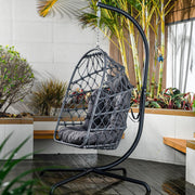 View Indoor and outdoor egg-shaped rocking chairs with frames and covers, garden rattan hanging chairs, capacity 450 pounds, with UV-protective cushions, suitable for bedrooms, outdoor balconies, courtyards or living rooms (dark gray) image 4