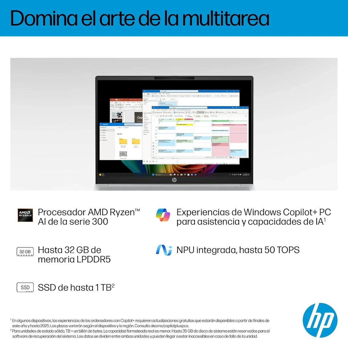 HP OmniBook 5 16′′ OLED, Ordenador portátil (Procesador AMD Ryzen AI 7 350, 32GB RAM, 1TB SSD, Gráficos AMD Radeon 860M, Windows 11 Home) Azul -