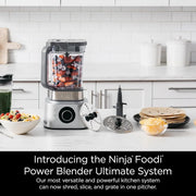View Blender and food processor combination set, Foodi powerful blender system, suitable for making smoothies, bowl foods, spreads and milkshakes, with 6 functions, 72-ounce water jug, portable cup, silver color, SS401 model. image 2