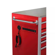 View 72-Inch W x 24-Inch D 15-Drawer Mobile Workbench with Stainless Steel Top and Dual Locks, Red image 3