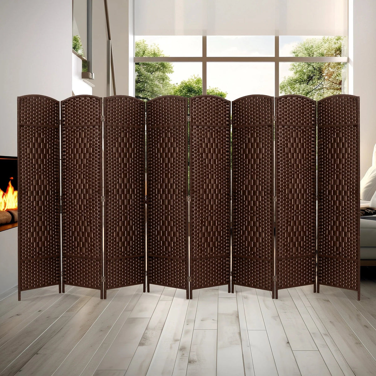 6 FT Tall Woven Fiber Room Divider, Freestanding Folding Privacy Screen