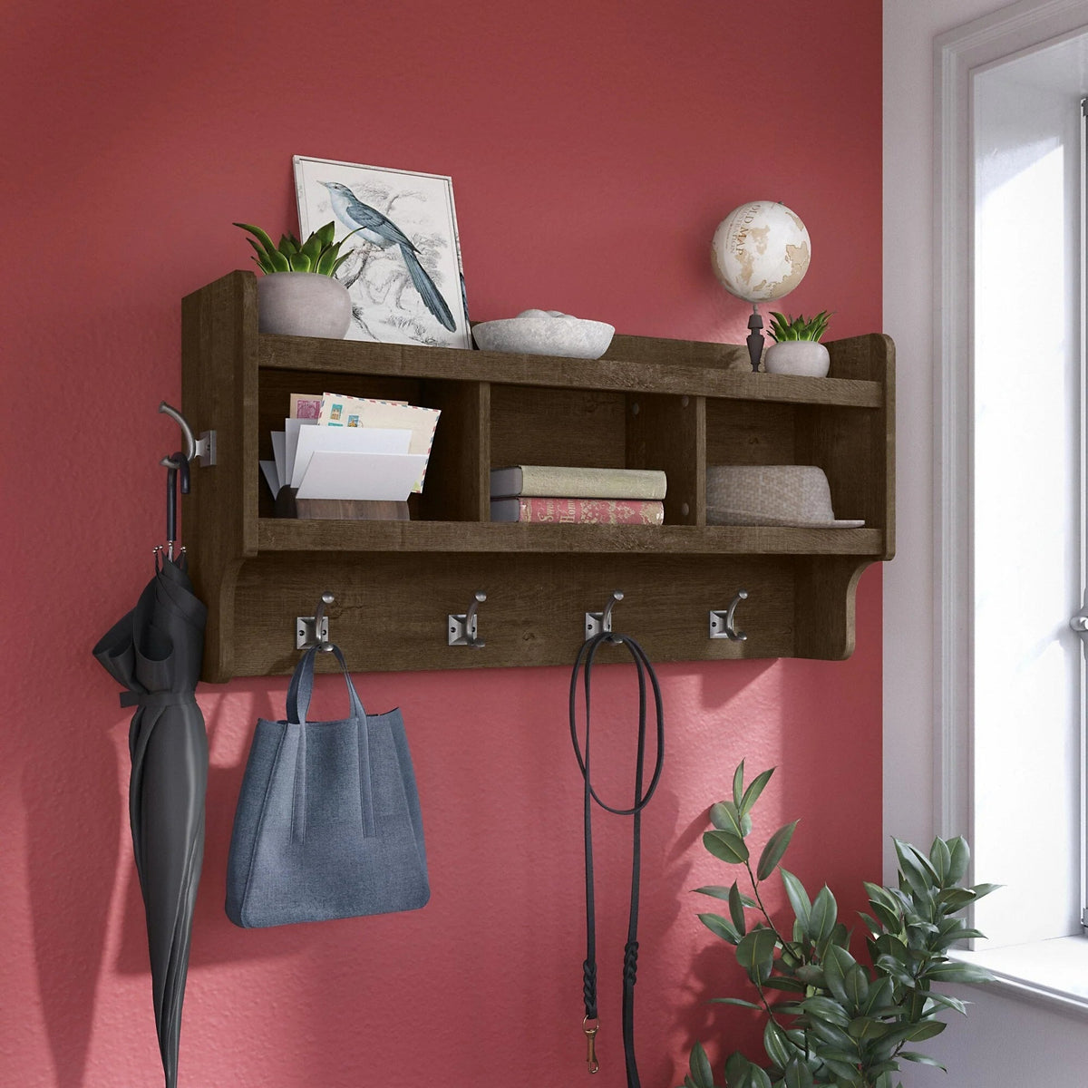 40 Inch Wall Mounted Coat Rack with Shelf, Wooden Entryway Storage and Hanging Organizer