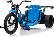 View Children's electric drift tricycle, three-wheel electric drifting bicycle, equipped with LED lights, 16-inch inflatable tires, battery-powered, suitable for boys and girls aged 8 and above, outdoor electric driving vehicle (black) image 2