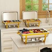 View 4 Pack Stainless Steel Chafing Dishes for Buffet, 9 QT Capacity 7 Pans Food Warmers for Parties, Weddings, Events Hosting, Family Gatherings, Full Set Catering Server with Serving Utensils Accessories image 3