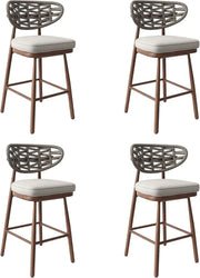 View Outdoor Bar Stools Set of 2,Rattan Barstools Woven,29'' Bar Height Stools with Backrest and Teak Leg,Aluminum Bar Chairs Boho Bar Stool with Cushions,Tall Barstool for Patio,Teak image 1
