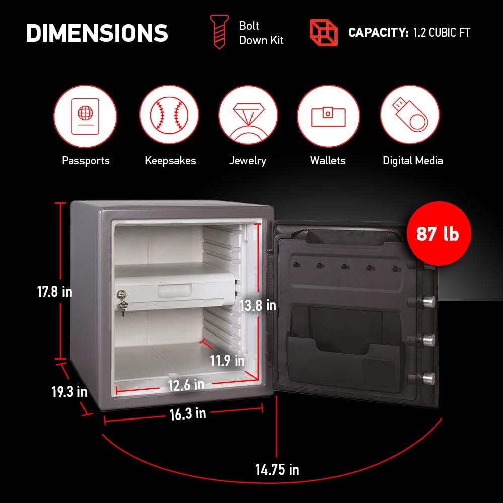 1.23 Cu Ft Waterproof and Fireproof Digital Safe Box, Alloy Steel Security Safe for Home and Office