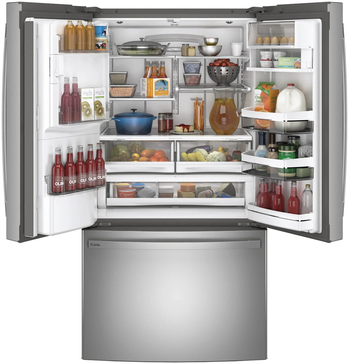 2025 Refrigerador French Door GE Profile Series ENERGY STAR de 27.7 pies cúbicos, resistente a huellas dactilares, con llenado automático manos libres