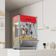 View Popcorn machine, 12-ounce pot capacity, 1440-watt countertop popcorn machine, can produce 80 cups per batch, cinema-style popcorn machine, equipped with 3 switches for control, steel frame, tempered glass door, 1 pot, 2 spoons, red version image 3