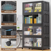 View 200Gal Extra Large Plastic Storage Bins with Lid & Wheels, Stackable Collapsible Bins with Dividers, Cube Closet Organizers and Storage Cabinet Shelves Box Roomy for Home Kitchen,4Pack White image 2