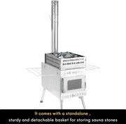 View Outdoor sauna hot water tent stove, rocket-type heater, portable camping wood stove, cooking equipment for dry sauna, cooking tools suitable for husbands and friends image 2