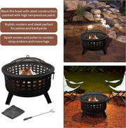 View Outdoor Fire Pit - 26-Inch Round Lattice Wood Burning Firepit with Screen, Poker, Grate and Cover - Wood Fire Pits & Outdoor Fireplaces by Pure Garden image 3