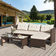 View Outdoor Patio Furniture Sets, Wicker Patio sectional Sets 3-Piece, All Weather Wicker Rattan Patio Seating Sofas with Glass Coffee Table and Cushion (Beige) image 2