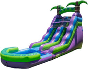 View 16’ Purple Tropical Lightweight Premium Commercial Grade Water Slide Inflatable with Attached Pool for Kids and Adults (with Blower), Wet Dry Use, Summer Fun image 1